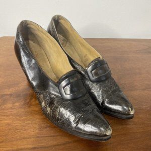 Antique Victorian black buckle Womens shoes 1940 1930’s